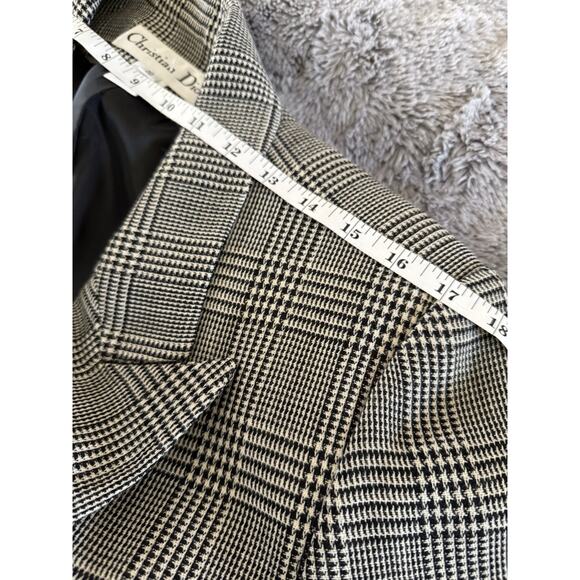 Vtg 90’s Christian Dior Black White Worsted Wool Houndstooth Jacket Blazer Belt - Picture 12 of 13